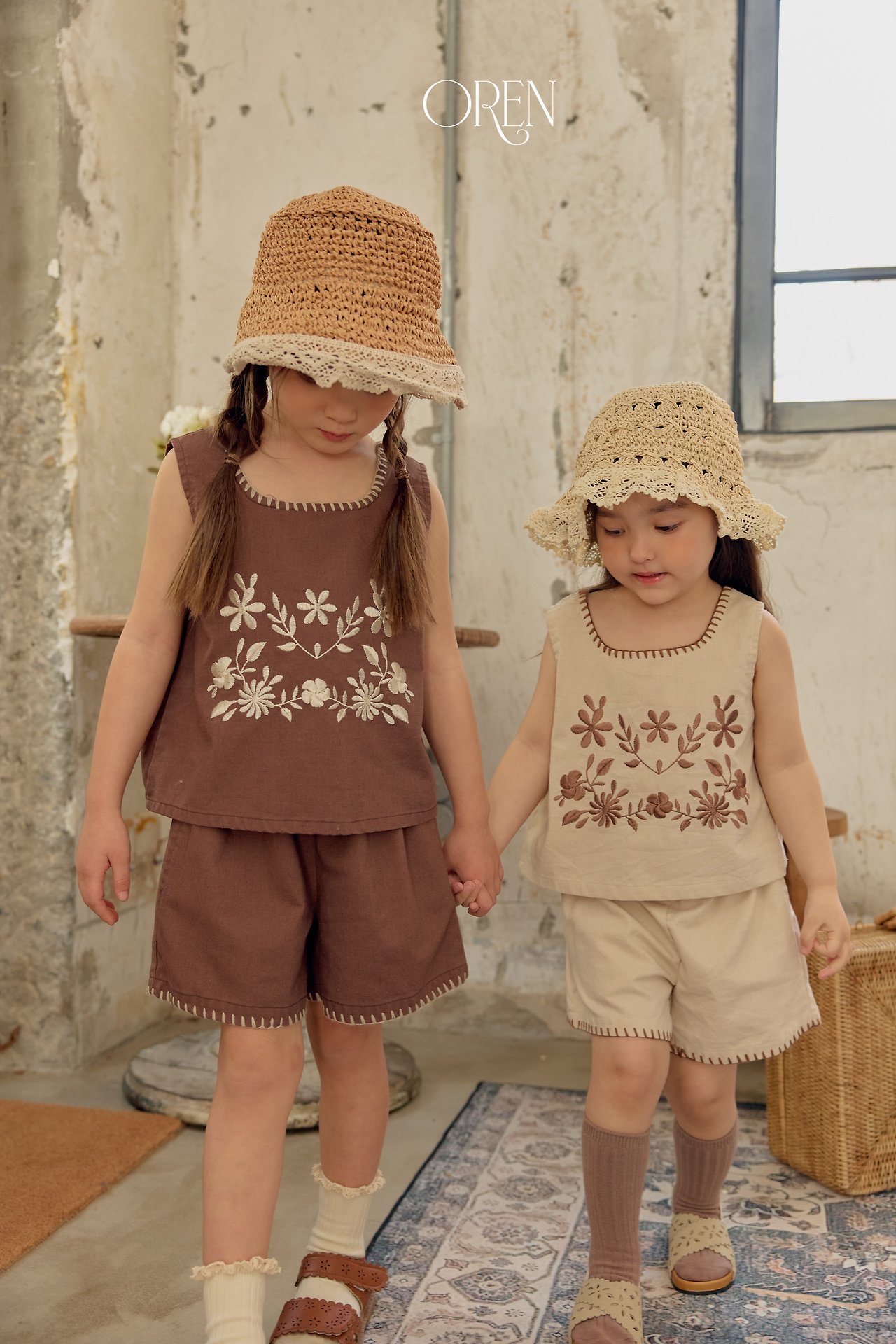 ☀️預訂 韓國直送☀️🇰🇷Oren花卉刺繡背心短褲上下套裝