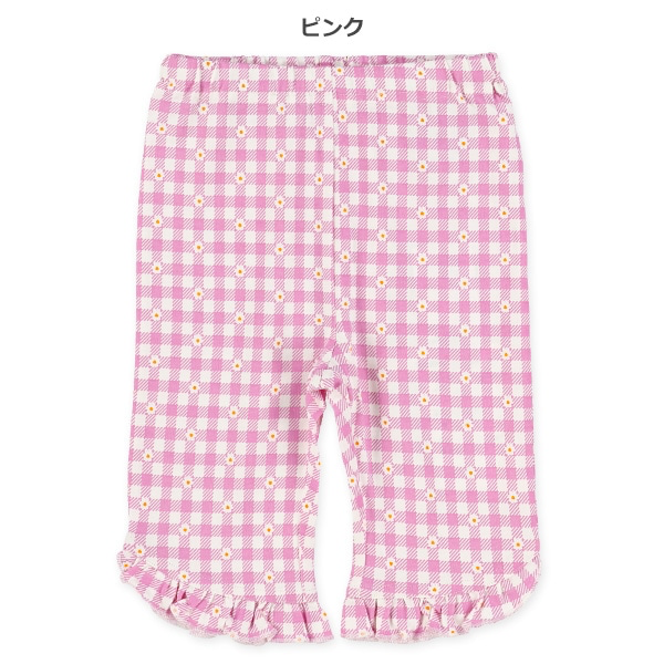 🇯🇵預訂 日本直送🇯🇵兩色花卉滿印格紋荷葉邊純棉半截打底褲