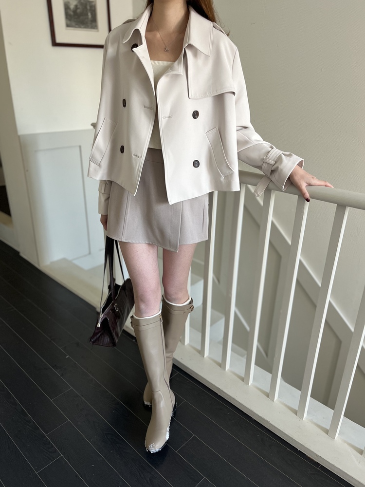 Trench-Style Short Coat (Cream)