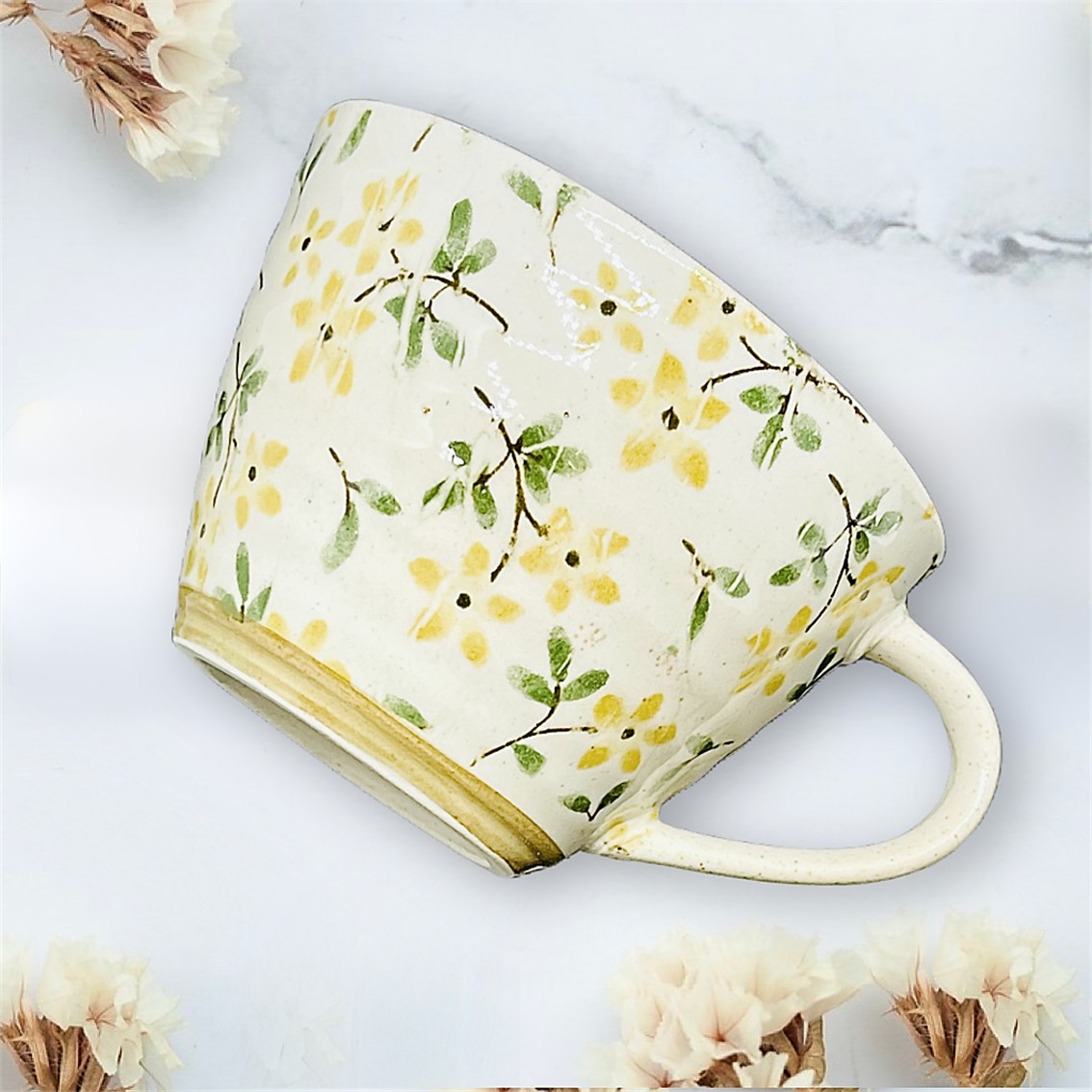 【日本製】美濃燒陶瓷手繪紅黃花卉湯杯套裝(320ml) 