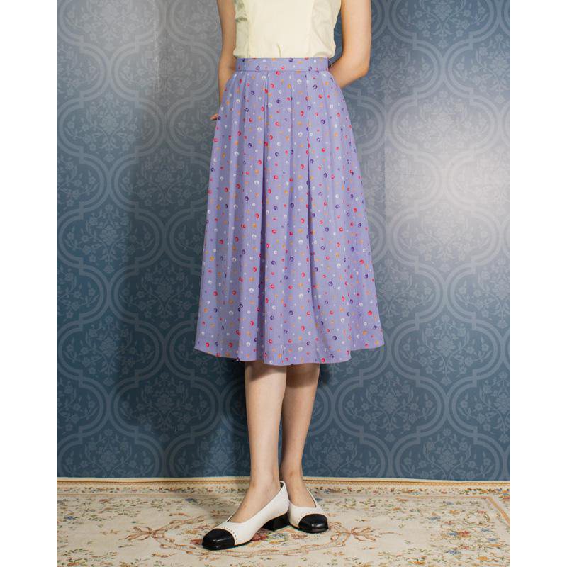 C.a. 1970s Lavender Colourful Irregular Dot Pattern Skirt - 26" Waist (FK056)