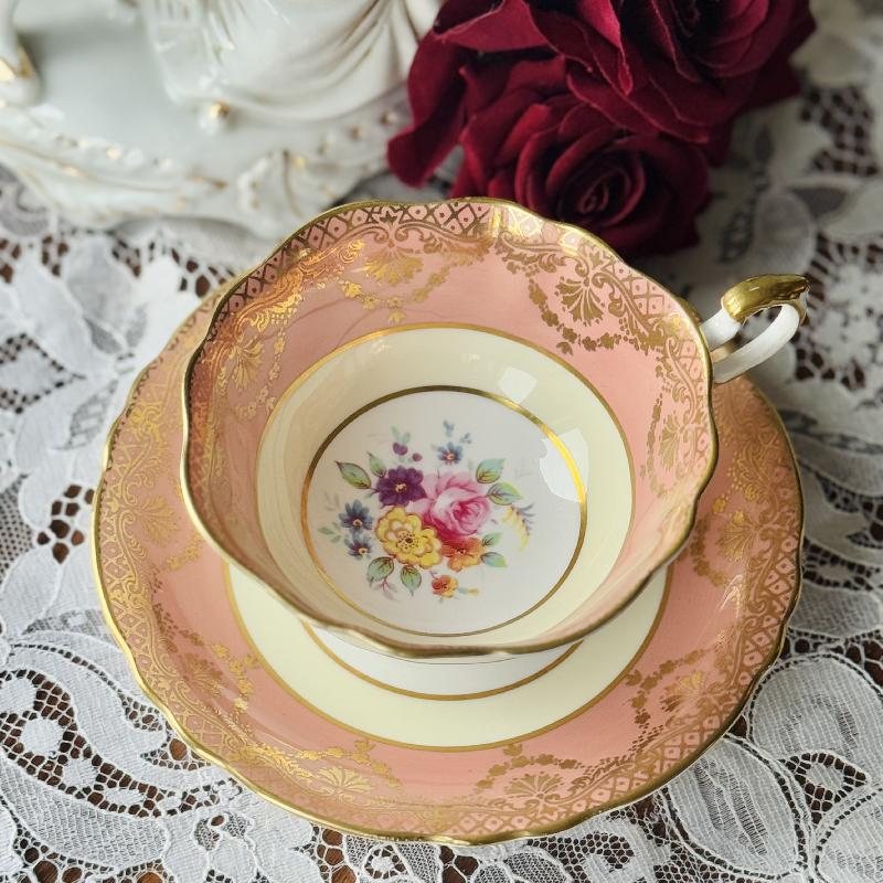 Vintage 1960s Paragon Made in England Bone China Soft Coral Teacup and Saucer Set - Tea Set Duo (MT1882)