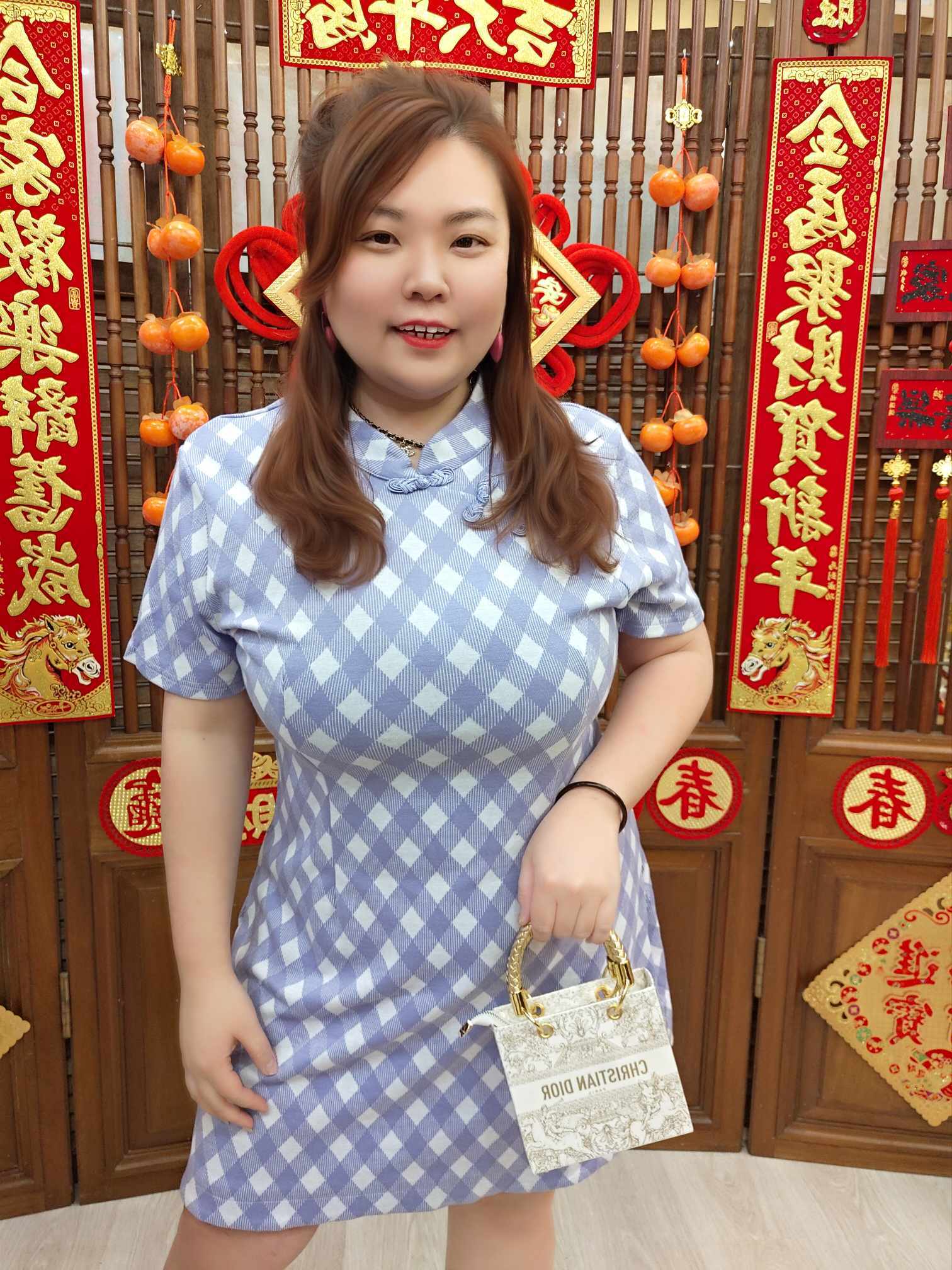 NJH04 TW#5310 复古格子旗袍连衣裙