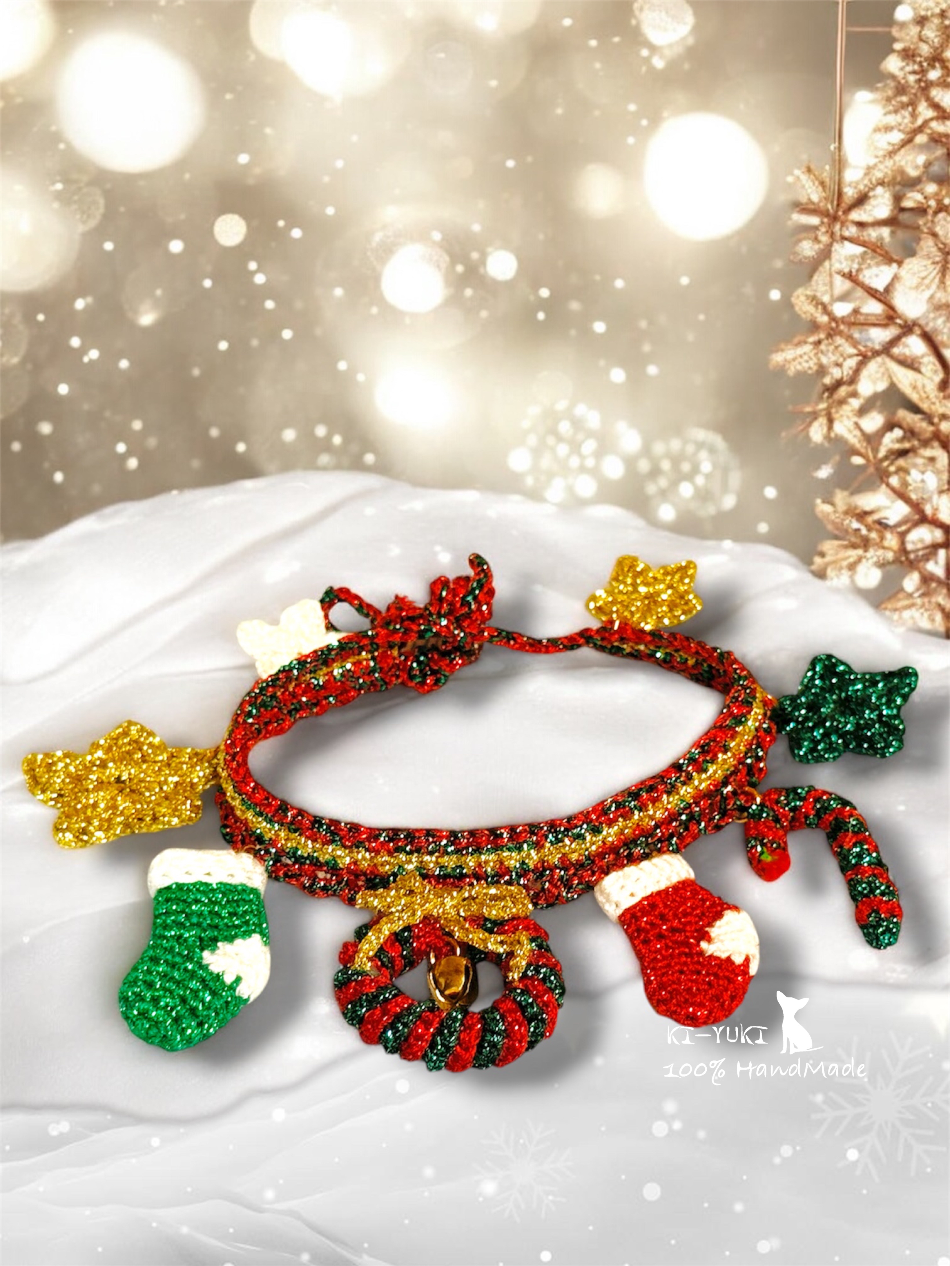 原創手作 毛線編織聖誕作品 寵物聖誕頸飾