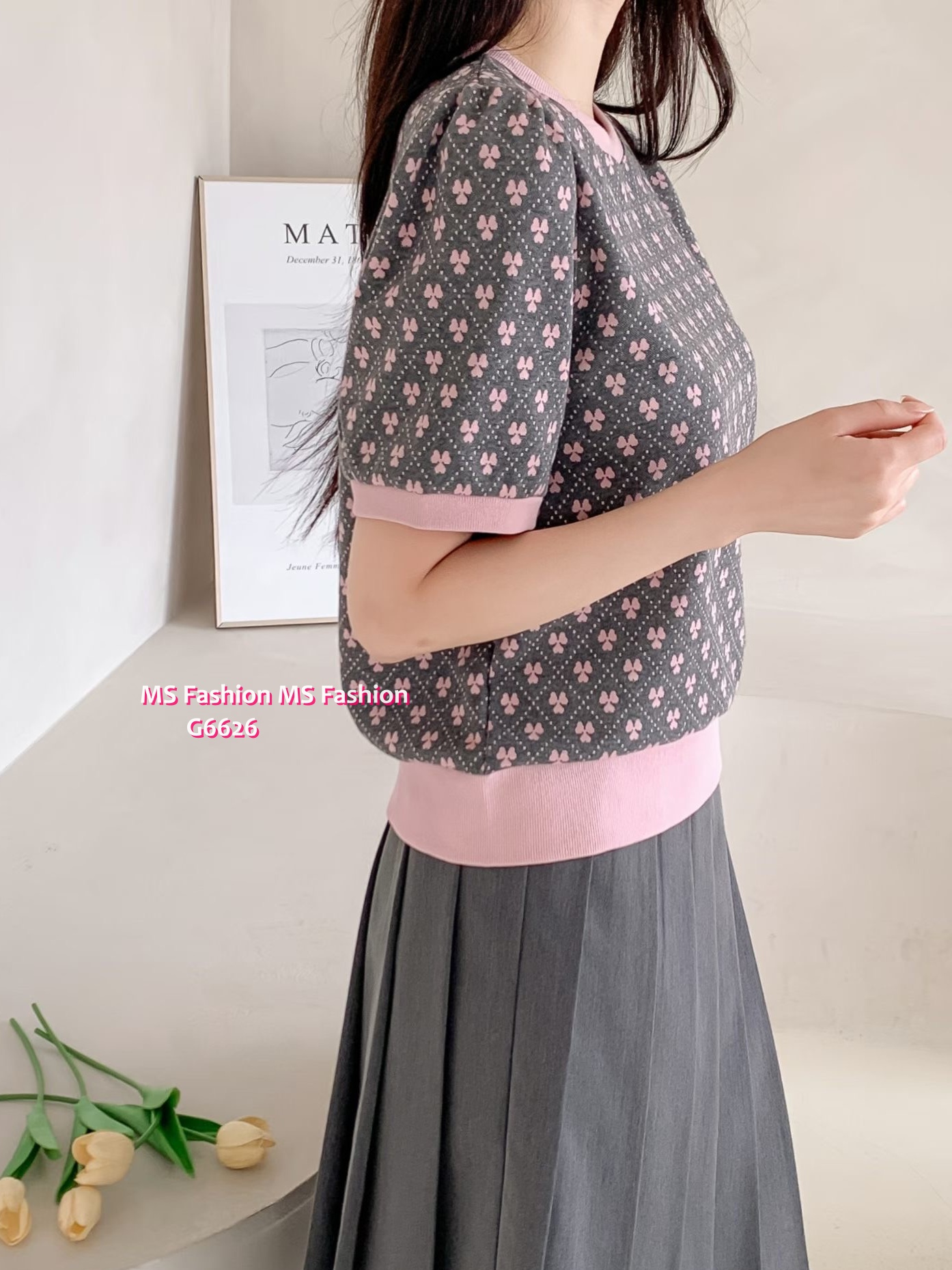 G6626 花花拼邊top