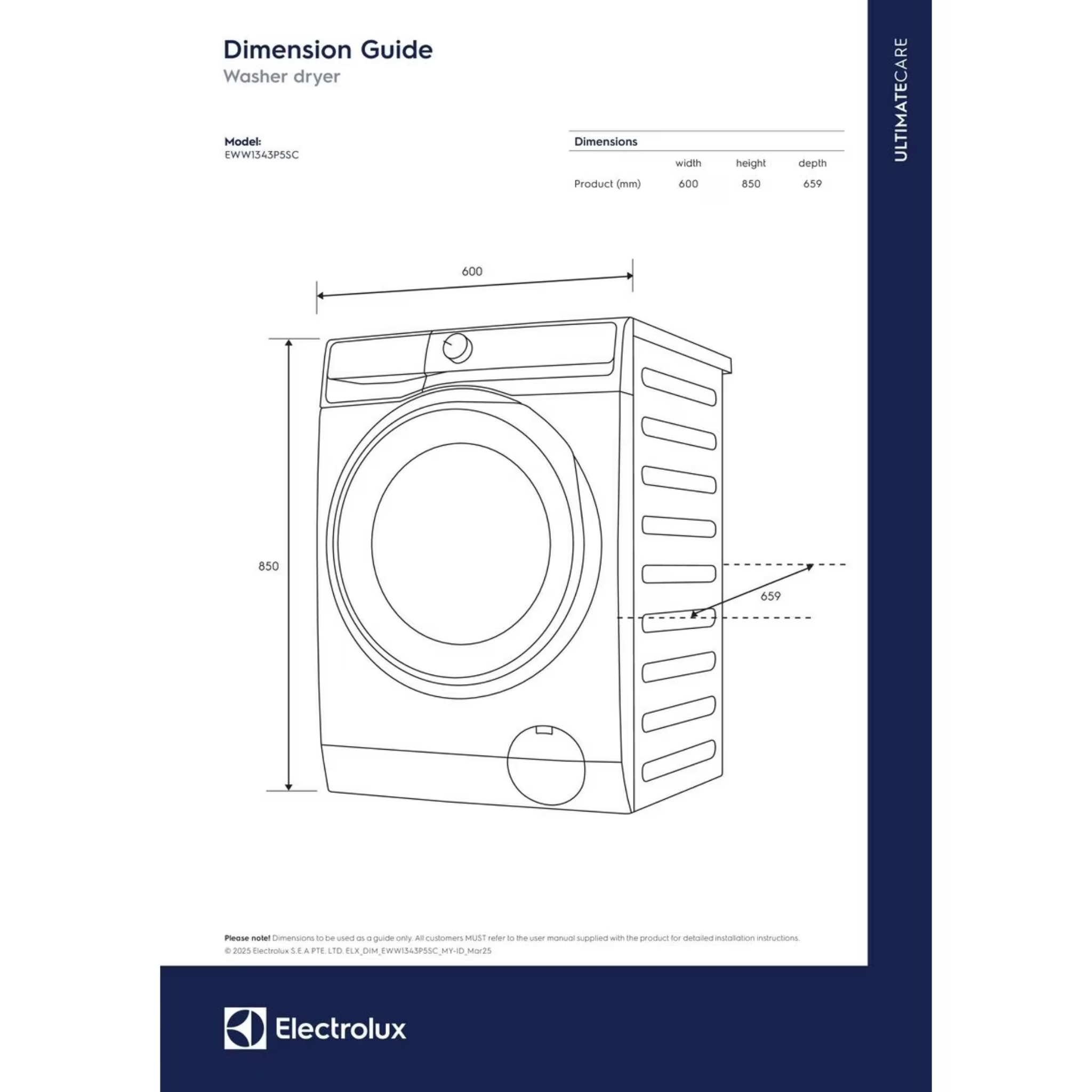 Electrolux 13kg/9kg UltimateCare 500 Front Load Washer Dryer (EWW1343P5SC)