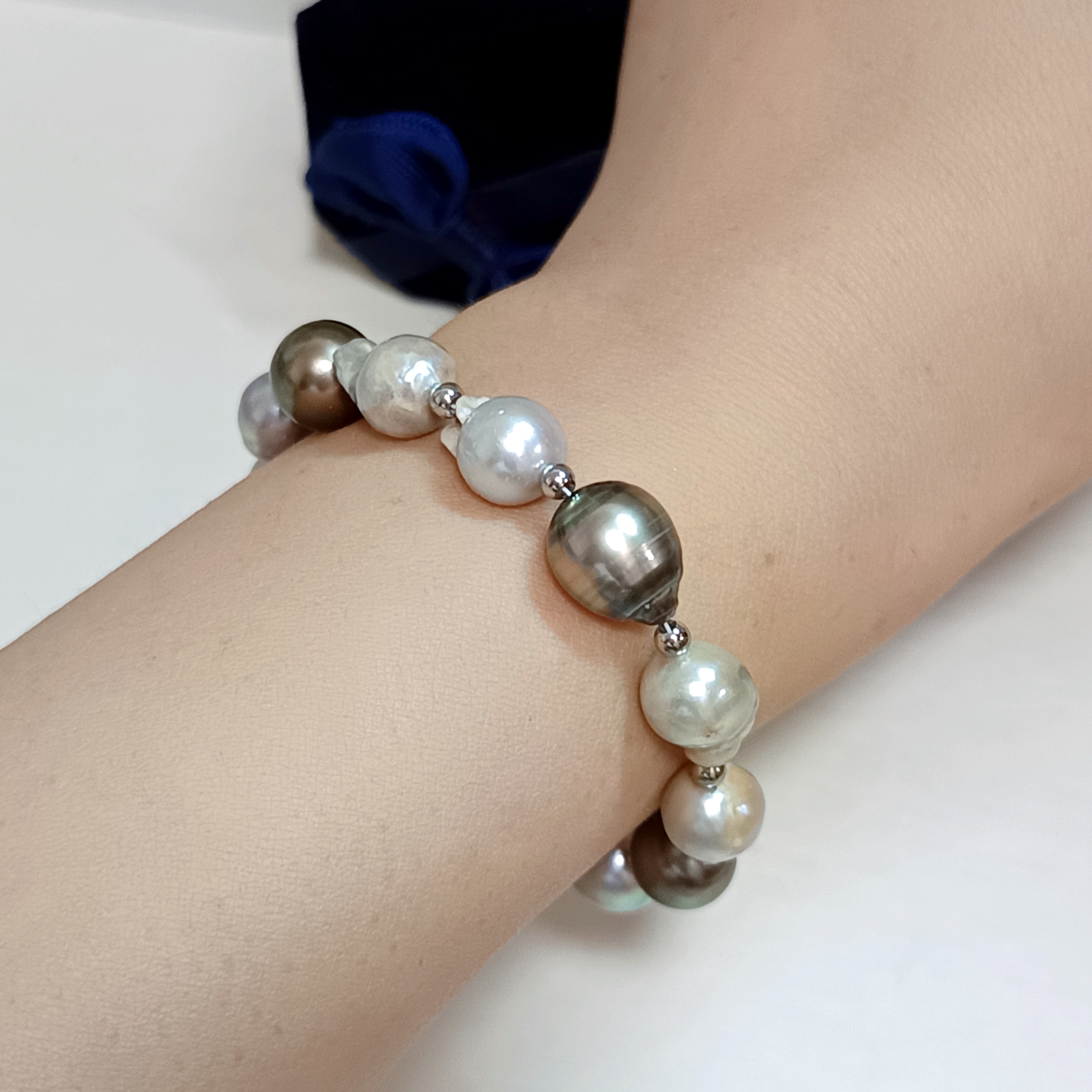 特價品‼️日本真多麻+大溪地巴洛克海水珍珠注白金扣手鍊