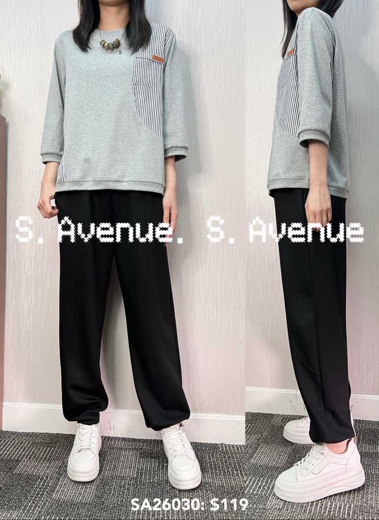 SA26030: 中袖拼直條簡約tee