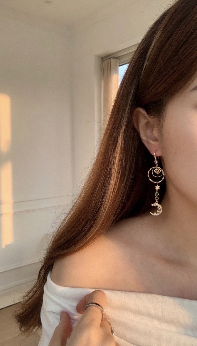 藍光星月鴛鴦耳環☪️