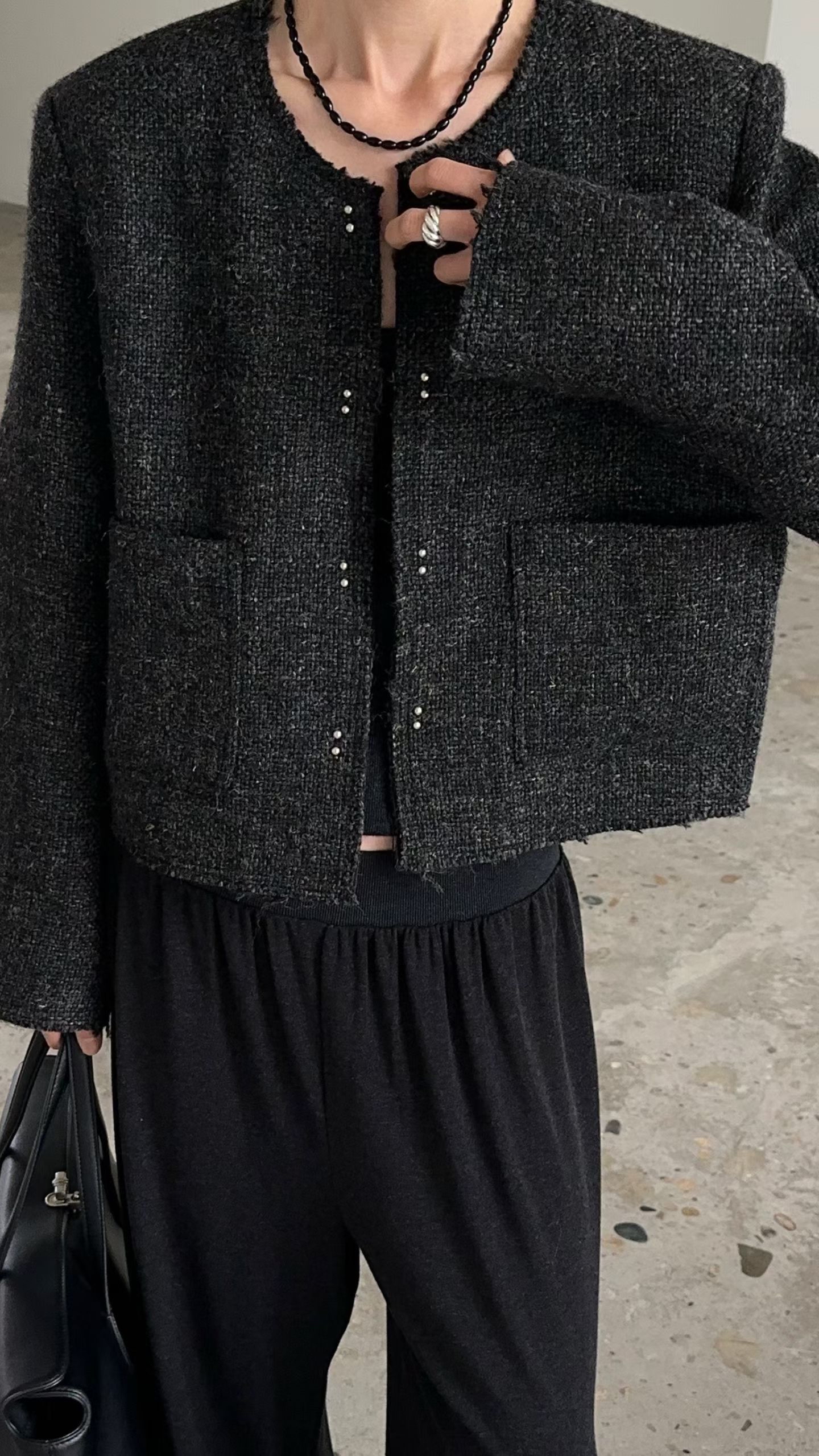 The Noir Tweed Cropped Jacket #jk31