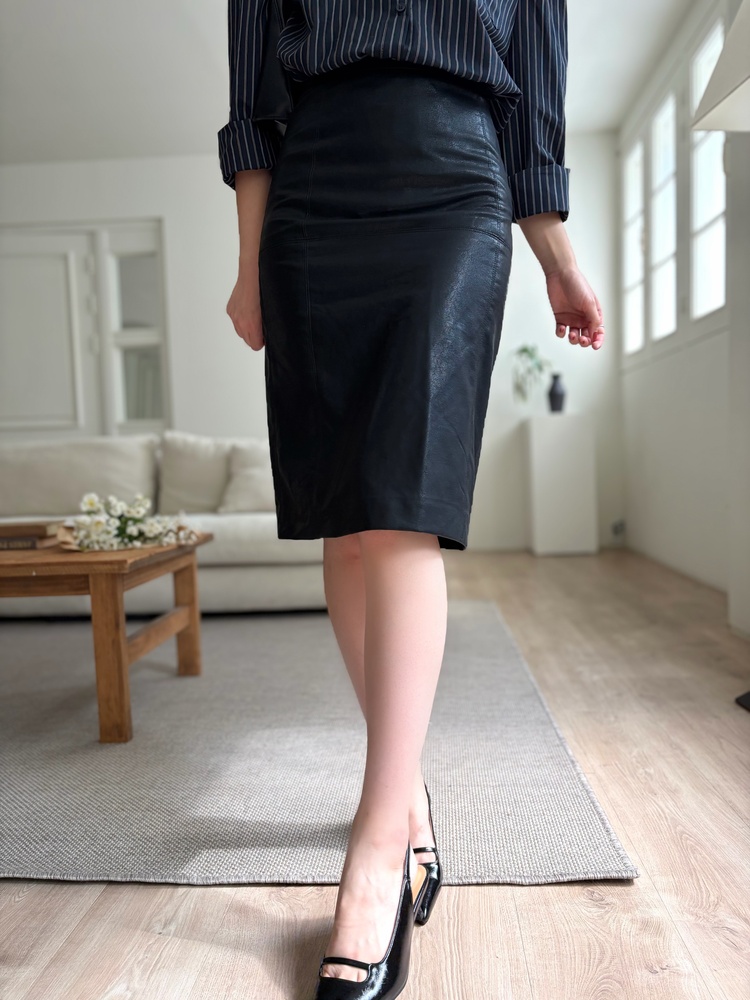 Faux Leather Midi Skirt (Black)