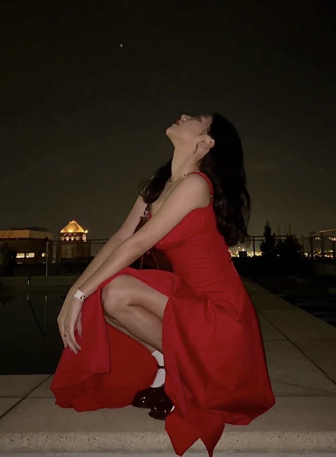 DR435复古红吊带裙