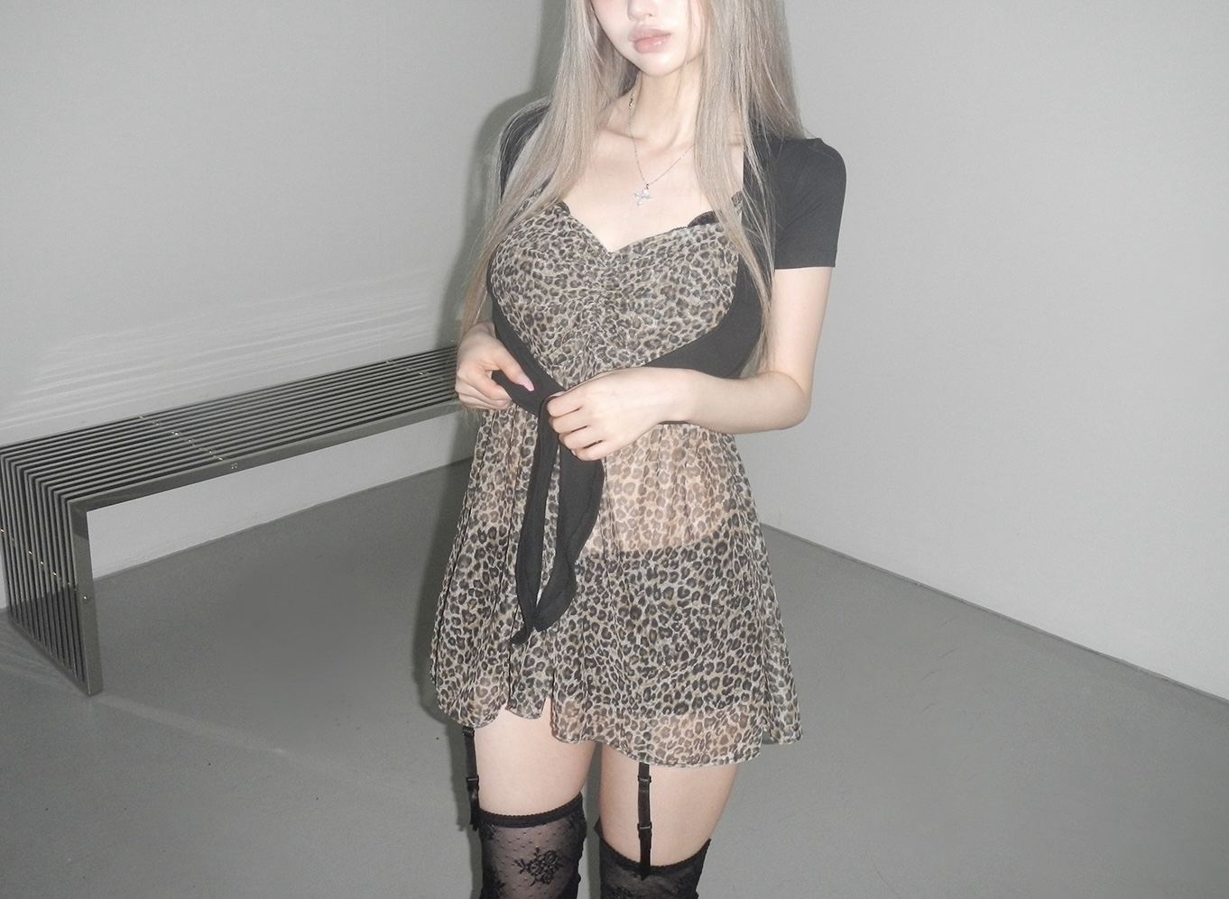 Leopard Mesh Cami Dress
