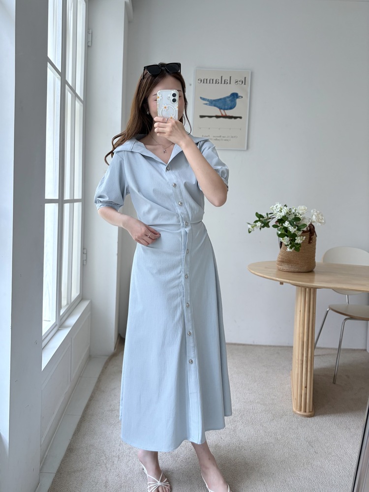 Lena Contoured Waist Dress (Pastel Blue)