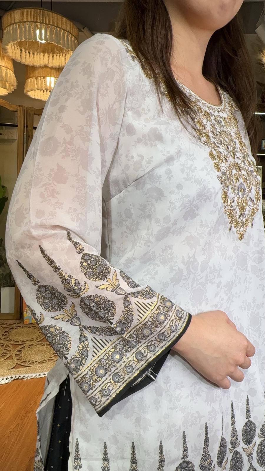 2619 Light Gery Traditional Golden Emb. Kurta