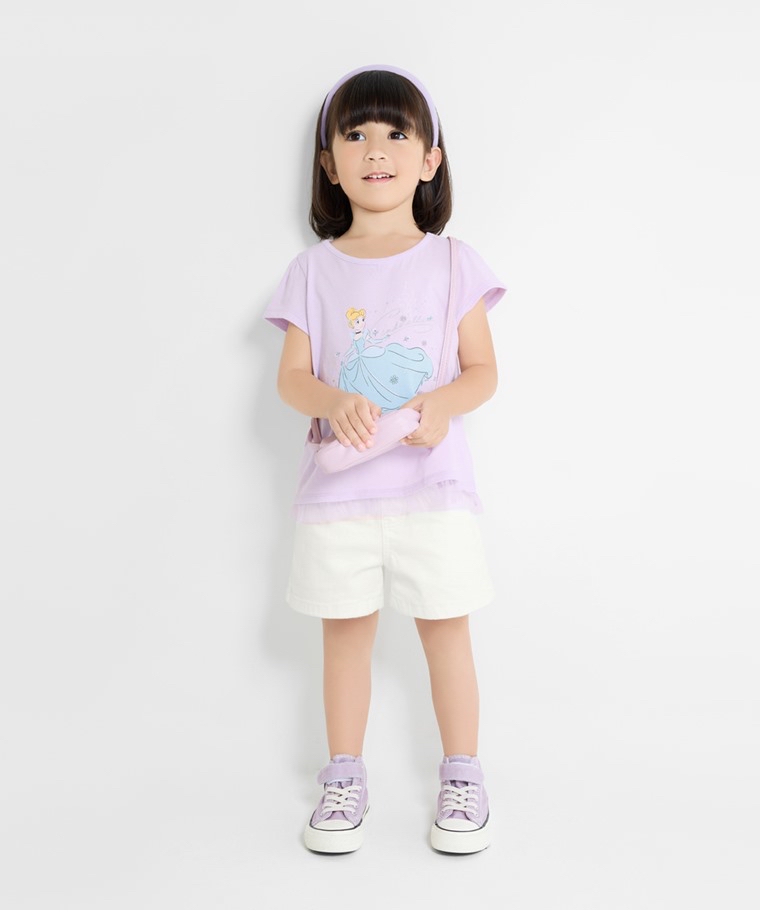 ☀️預訂 台灣直送☀️迪士尼公主系列四色網紗拼接印花純棉短袖T恤