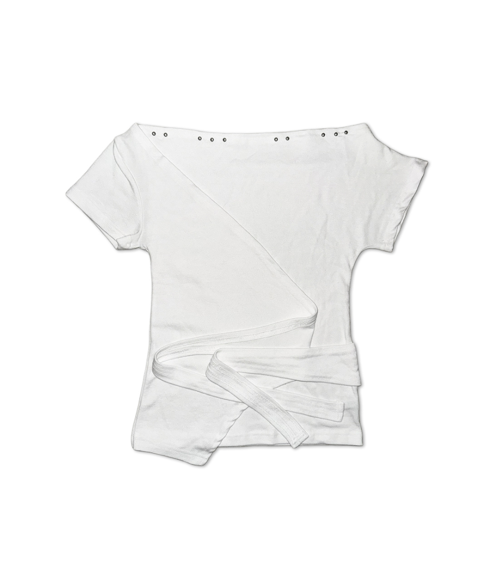 Studded Off-Shoulder Wrap Top