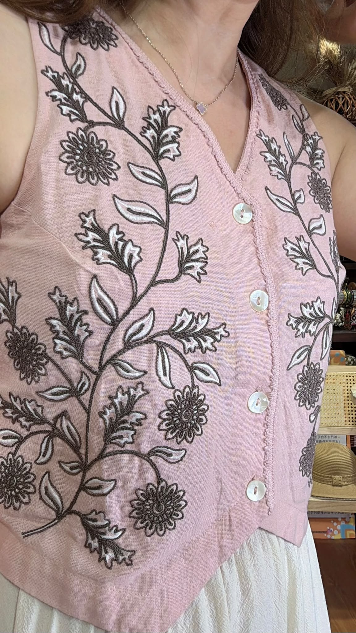 2883 Dirty Pink With Brown Full Emb Vest