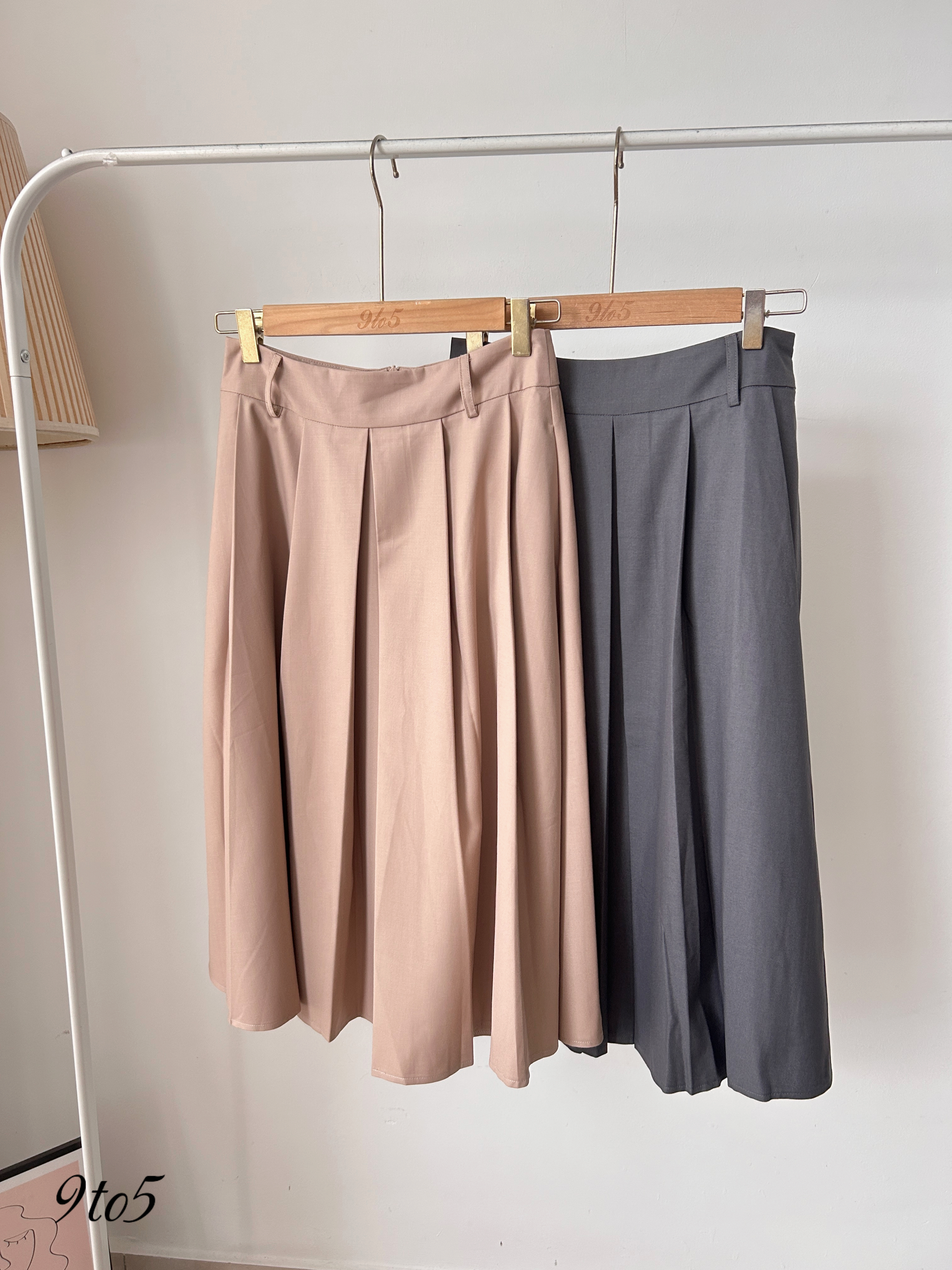 S1809 A Line Midi Skirt - Khaki & Grey