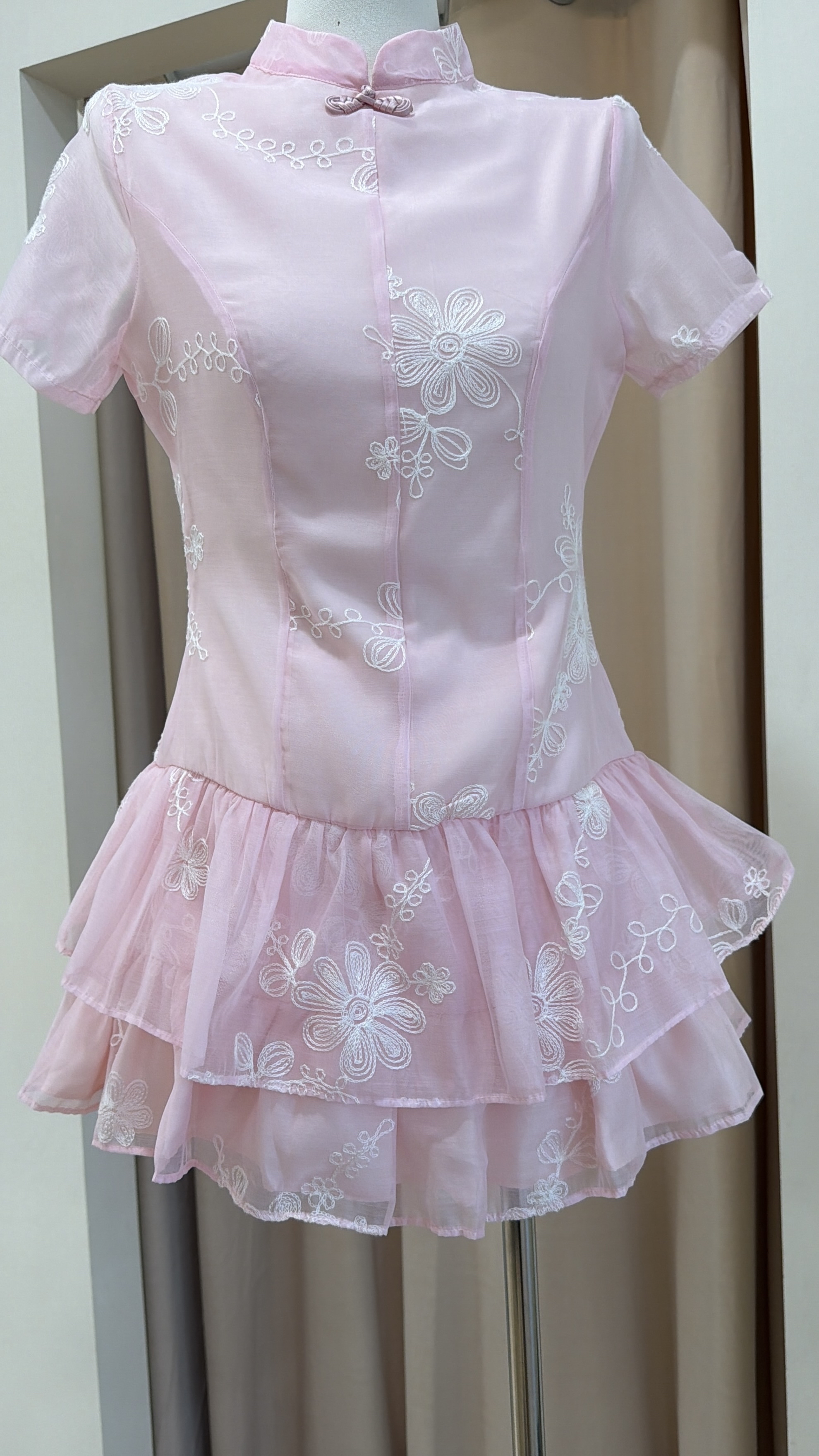 441粉色旗袍连身裙