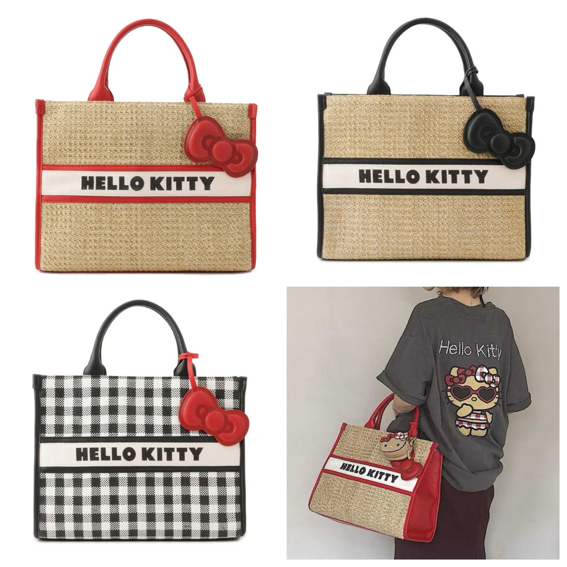 日本預訂📍日本VIS x Hello Kitty曬黑樣系列 - 方形兩用手提袋 不包郵
