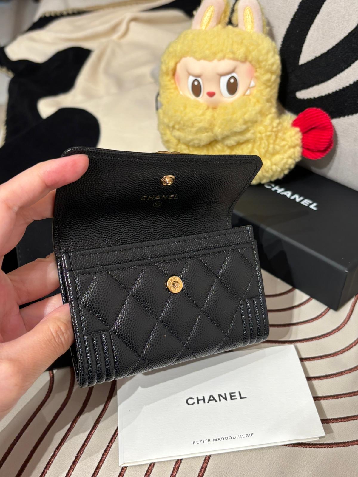 未使用品 Chanel boy card holder 黑色魚子醬牛皮復古金 unused  ✅chip, ✅dust bag ✅box 