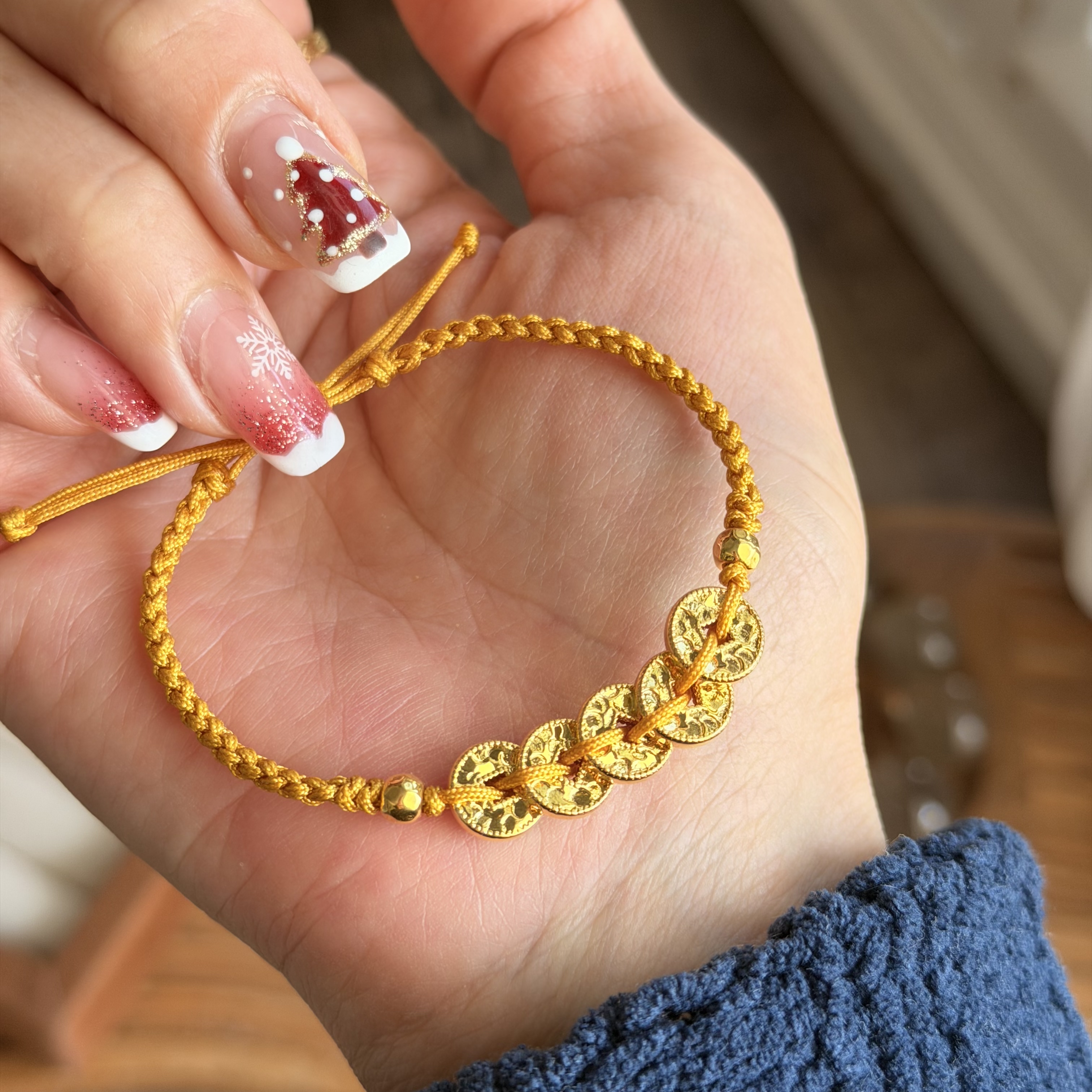 999硬金五帝幣襯手繩