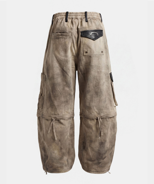 Distressed Convertible Cargo Pants - Beige - 디스트레스드 컨버터블 카고 팬츠 - 베이지