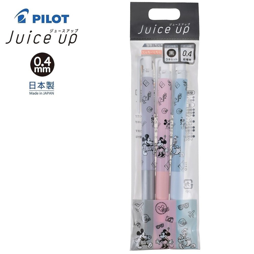 現貨｜【日本 Disney Store 限定】 一套三枝 Mickey Mouse Minnie Donald Duck 日本製 Pilot Juice Up 0.4mm 黑色 啫喱筆 070721