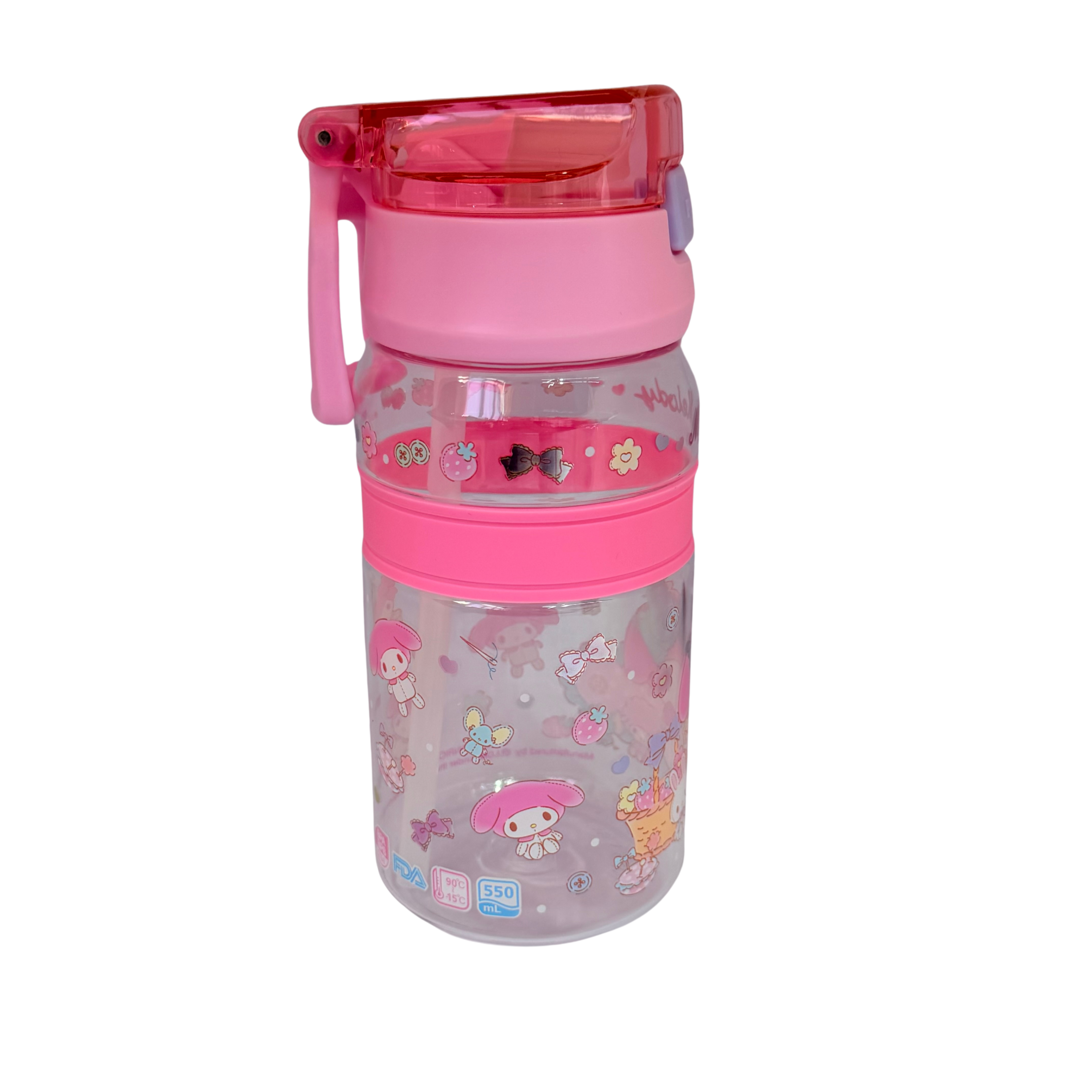 My Melody 550ml BPA & BPS Free Water Bottle w/ Straw & Neck Strap 膠水樽連飲管