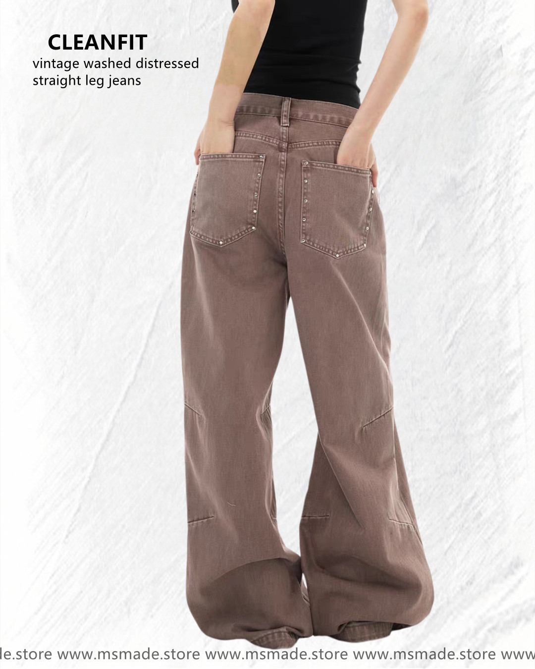 M2059復古洗水做舊直腳褲