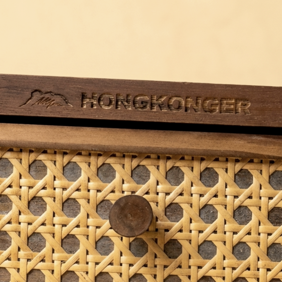 【精緻藤編】胡桃木色桌面兩層抽屜收納櫃 | HONGKONGER 客製刻字