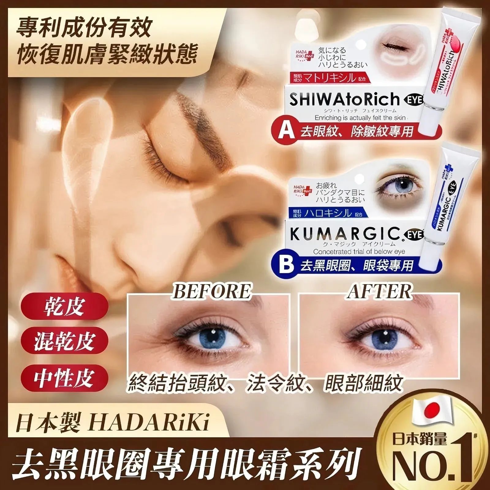 日本 HADARiKi 眼霜｜去黑眼圈及抗皺專用