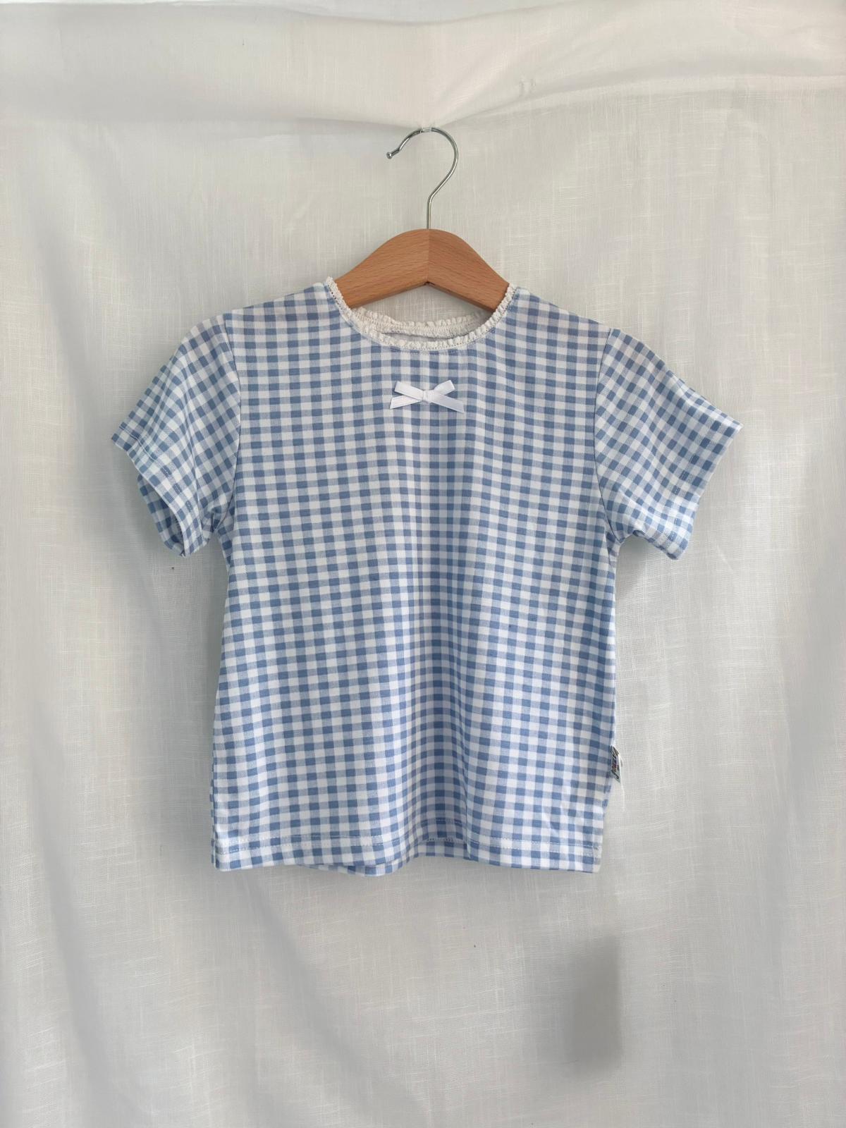 兒童藍白格紋連衣裙套裝YZ25231