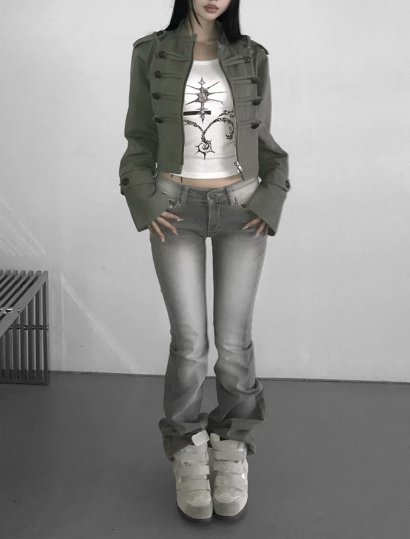 Vintage Zip Front Cropped Jacket