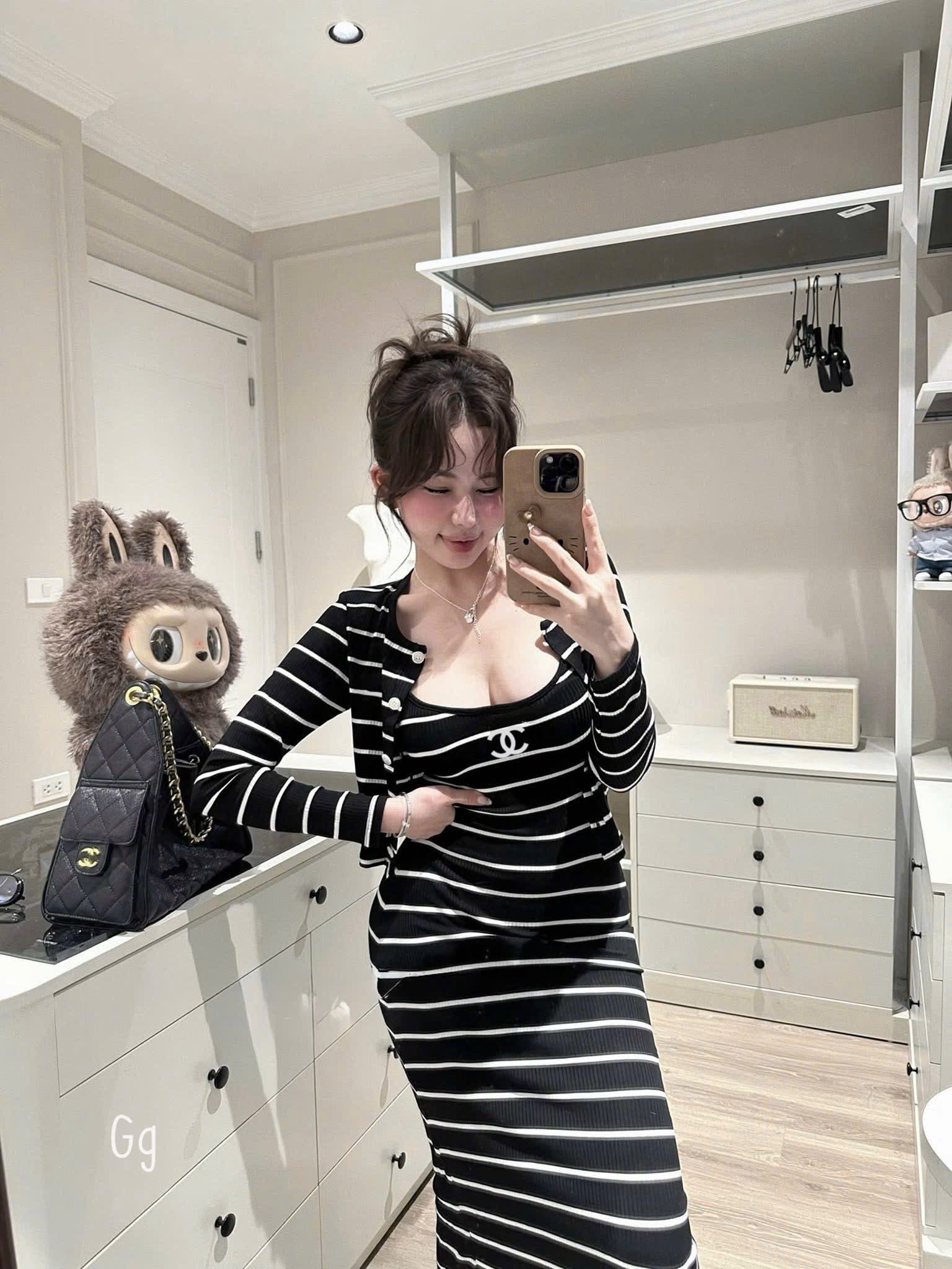 條紋洋裝连衣裙两件套