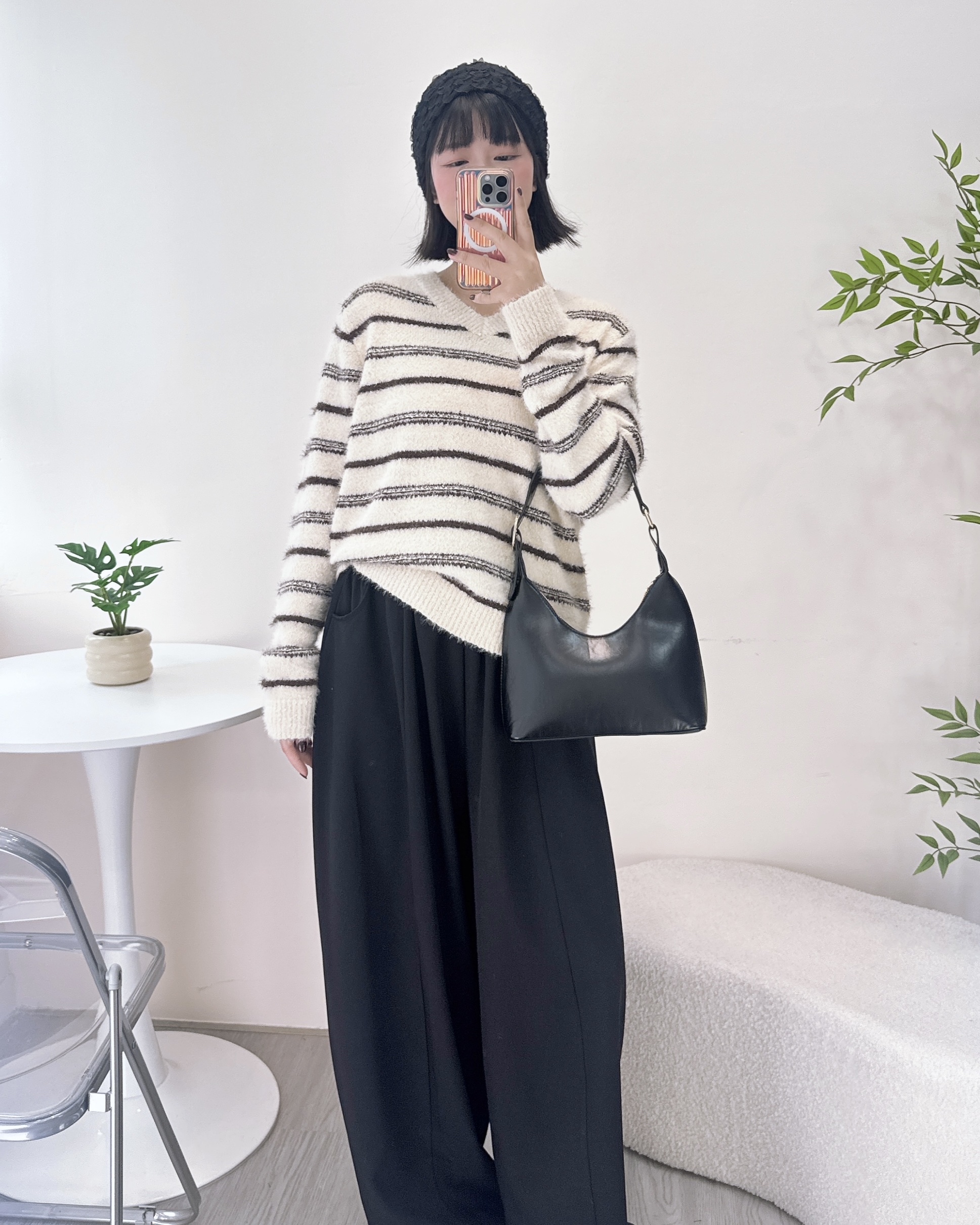 勁滑混毛橫間針織上衣 2色