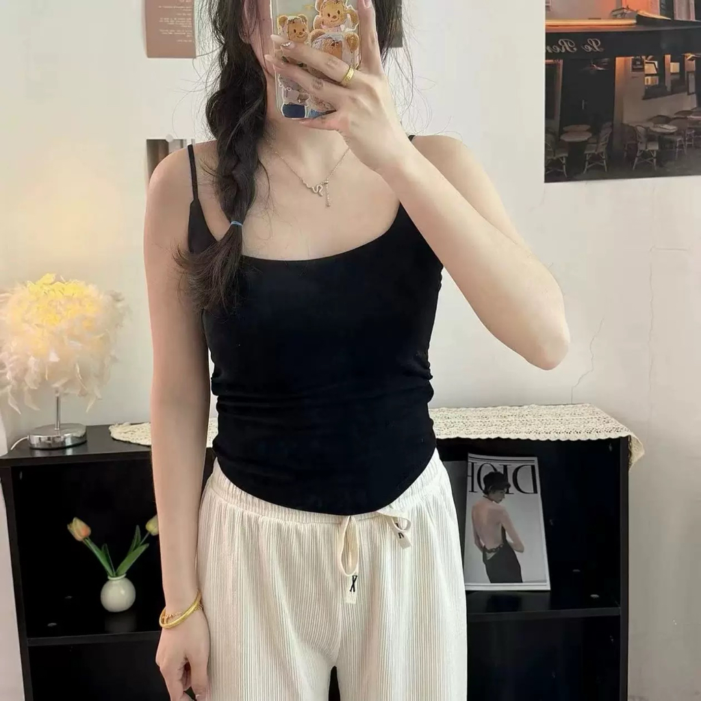 小清新纯欲风褶皱带胸垫背心 | CN011621