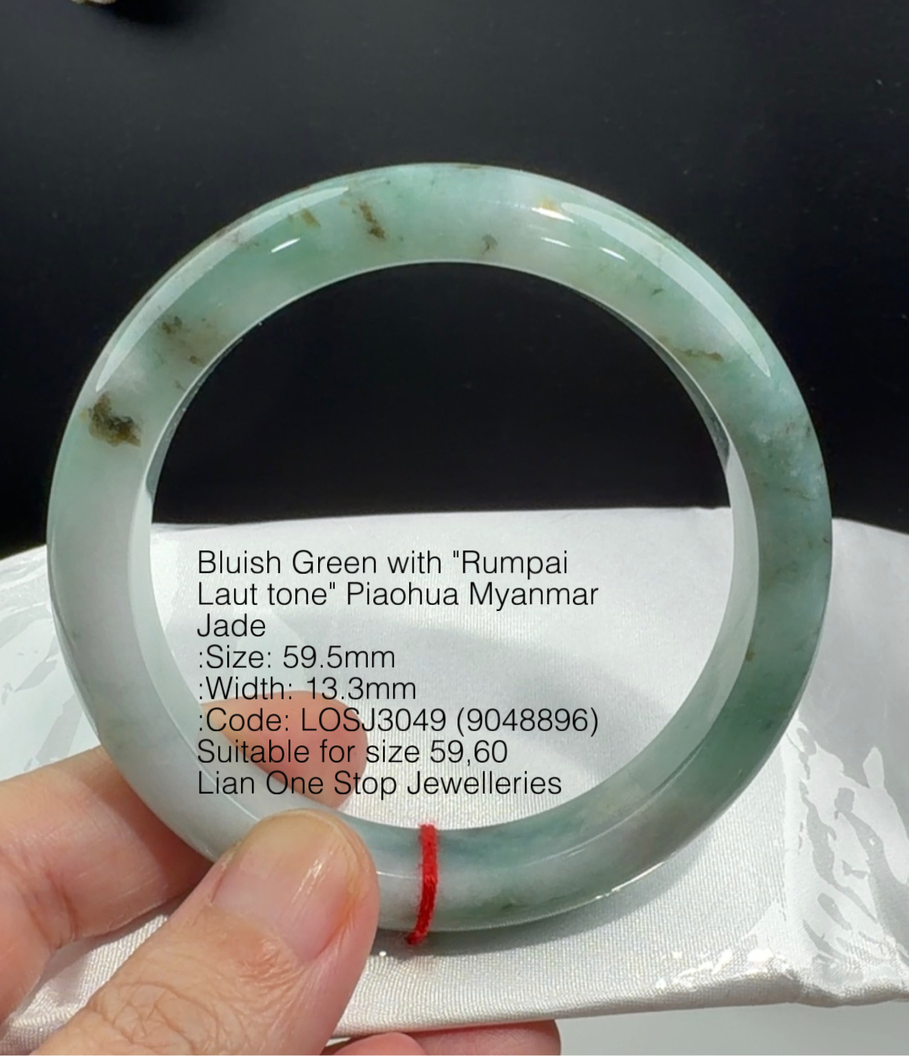 5.95cm Code: LOSJ3049 (9048896) Bluish Green with "Rumpai Laut tone" Piaohua Myanmar Jade