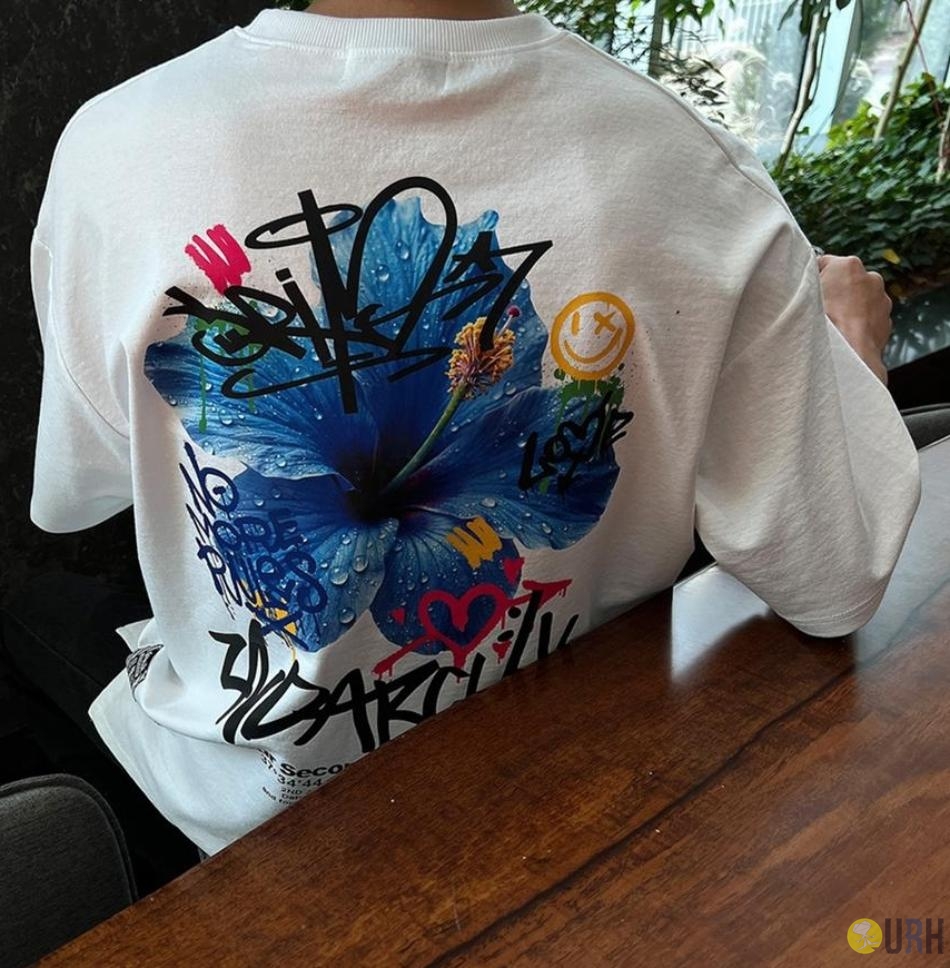 【100%保證韓國直送】韓系 2ND ARCHIVE 街頭塗鴉藍花圖案寬鬆短袖 Tee 👕 [2 color] RG114948