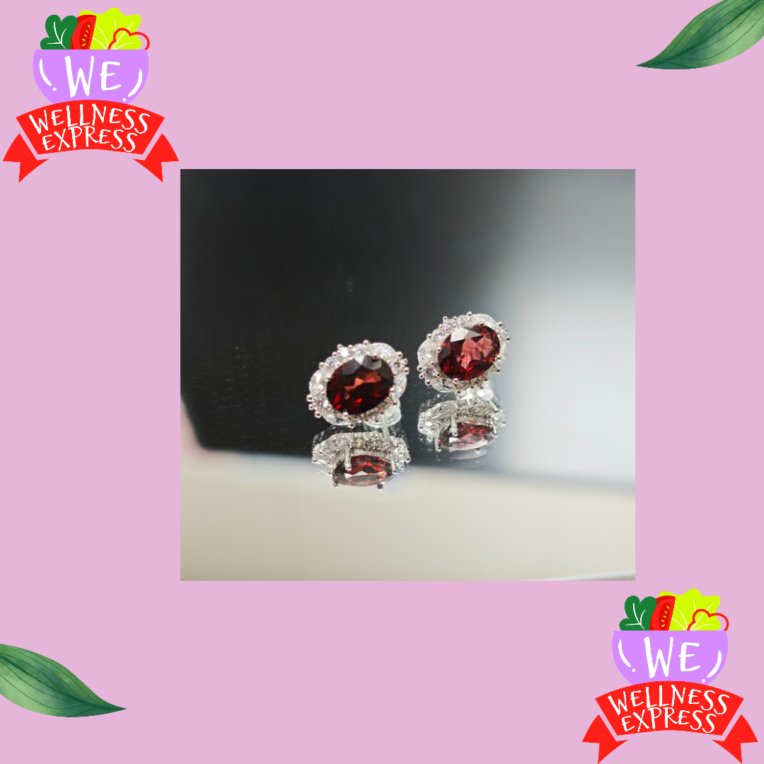 石榴石耳釘 925銀/Garnet ear studs S925