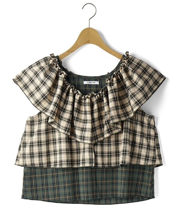 混色格紋露肩斜肩帶襯衫 - 2026 流行穿搭  女士襯衫 春夏時尚穿搭 成人休閒 日常穿搭 易於配搭 日本直送   #JP-I-260018