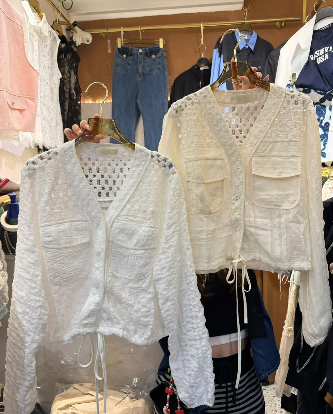 鏤空v領束腳恤衫外套