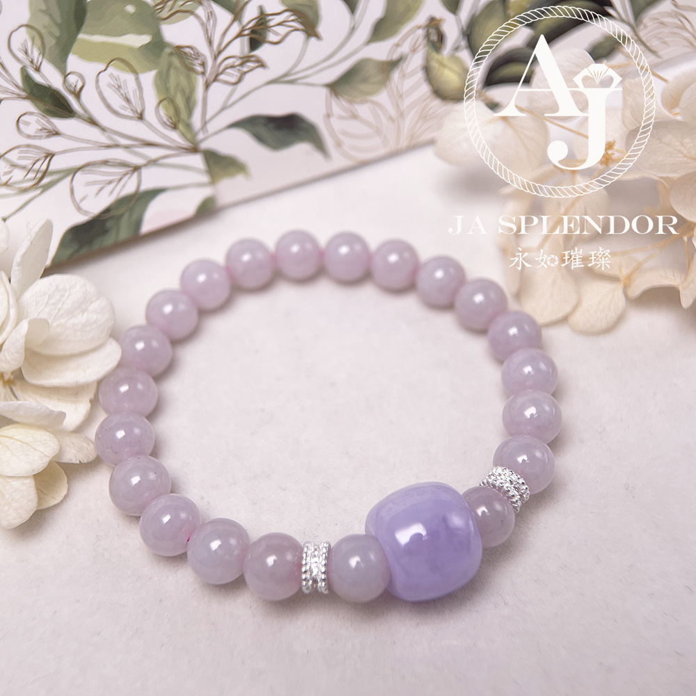 FBG26-H18 天然翡翠A玉-冰種紫羅蘭路路通拼粉色翡翠手串（旺人緣）