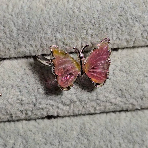 Candy tourmaline butterfly ring, adjustable sterling silver (B) - TR279
