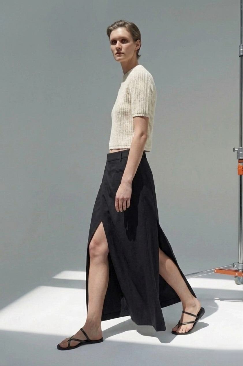 E8236BS Minimal Wrap Midi Skirt
