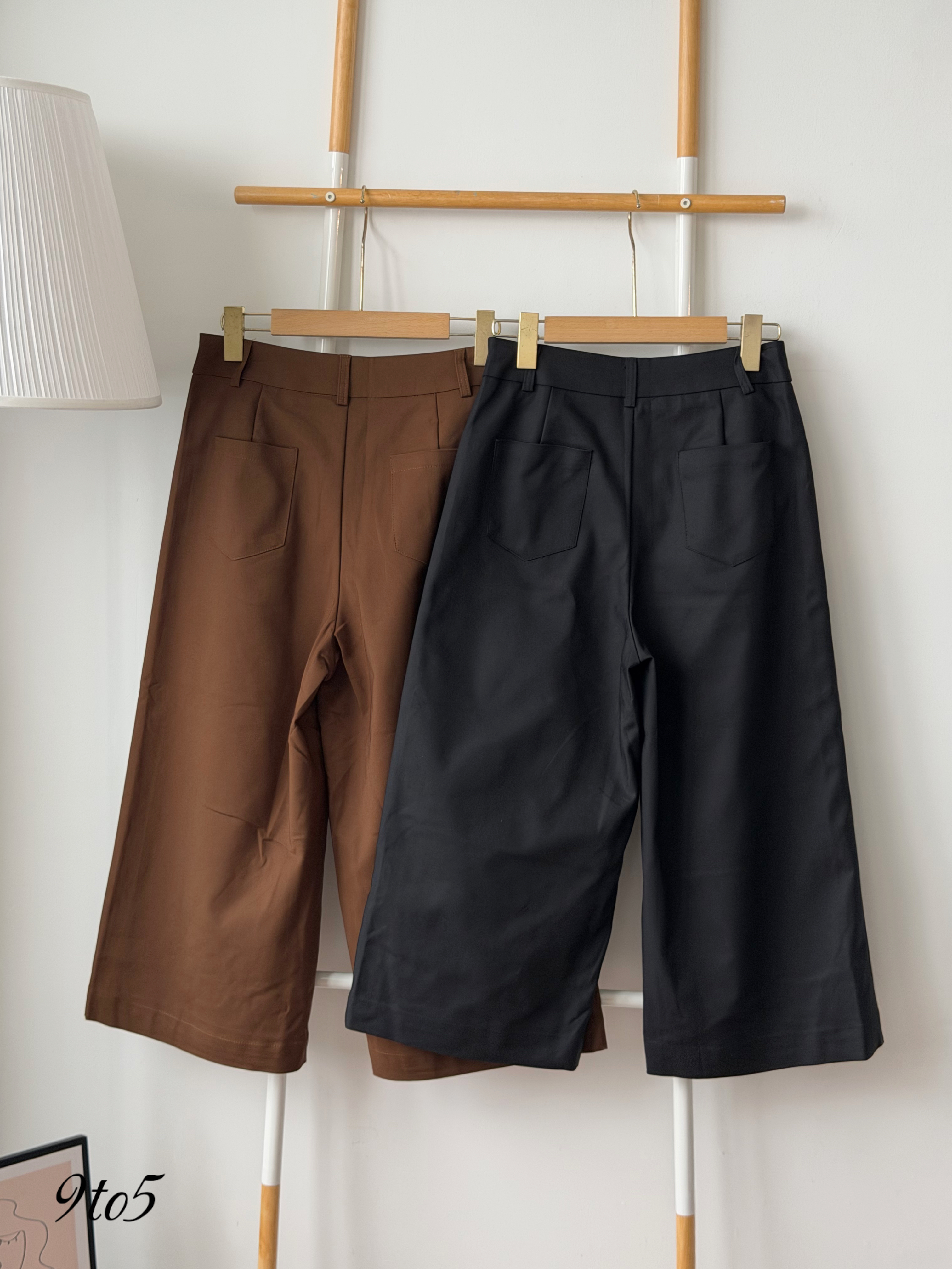 S2034 Wide Leg Cropped Pants - Black & Brown