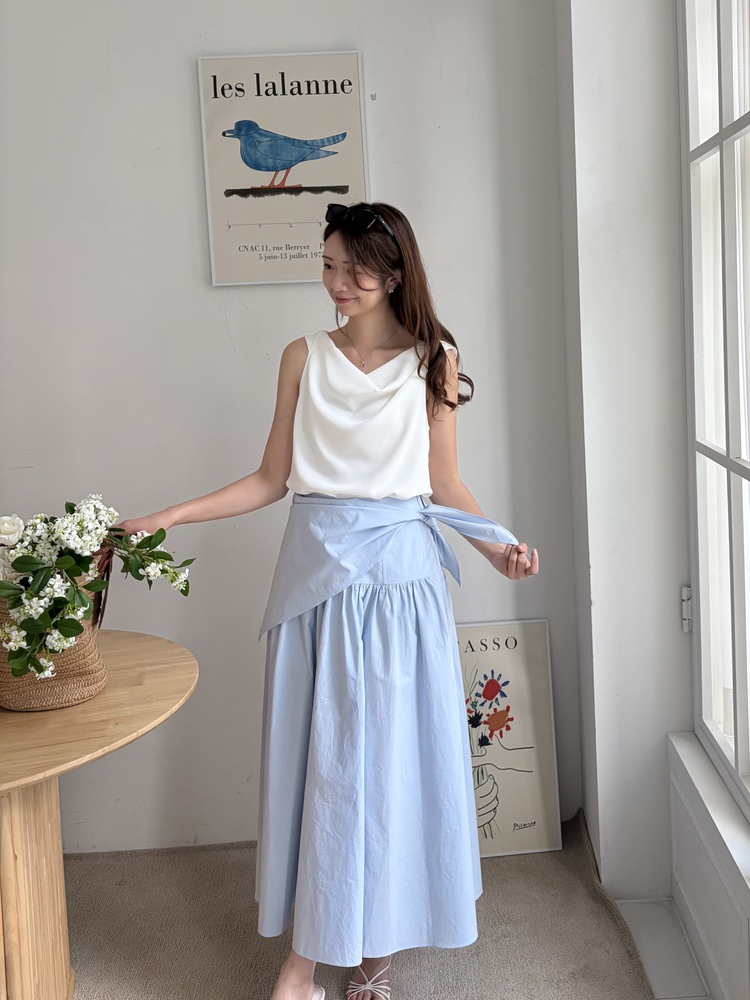 Wrap-Waist Flare Skirt (Blue)