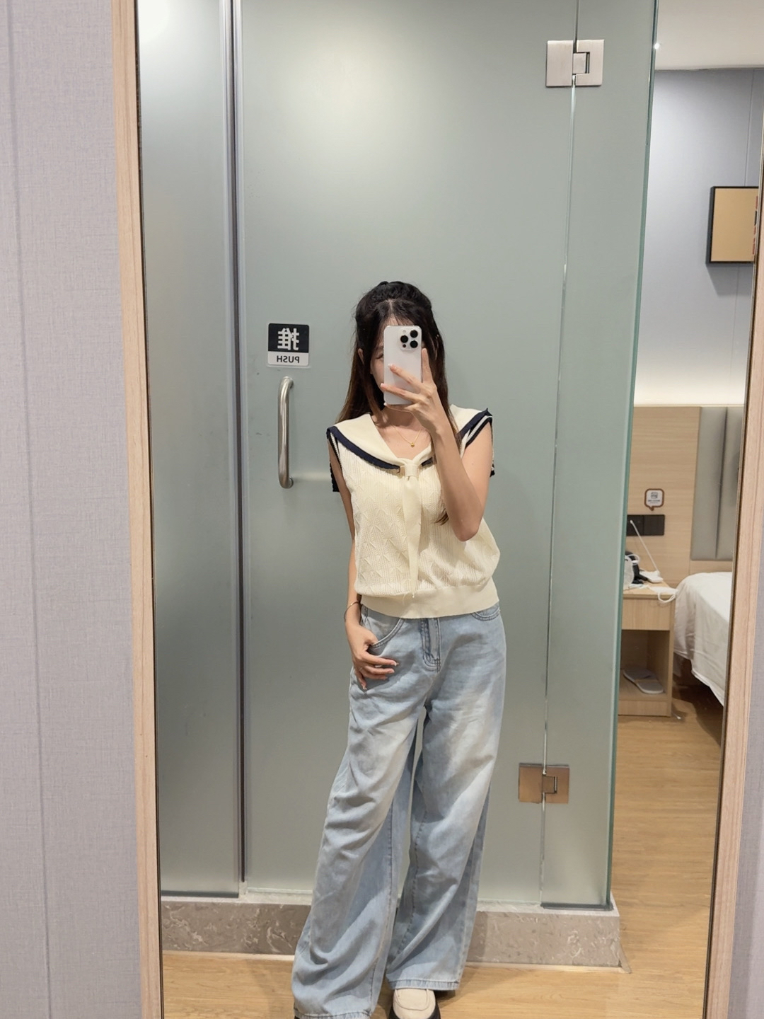 学院风海军领针织无袖马甲上衣R3112