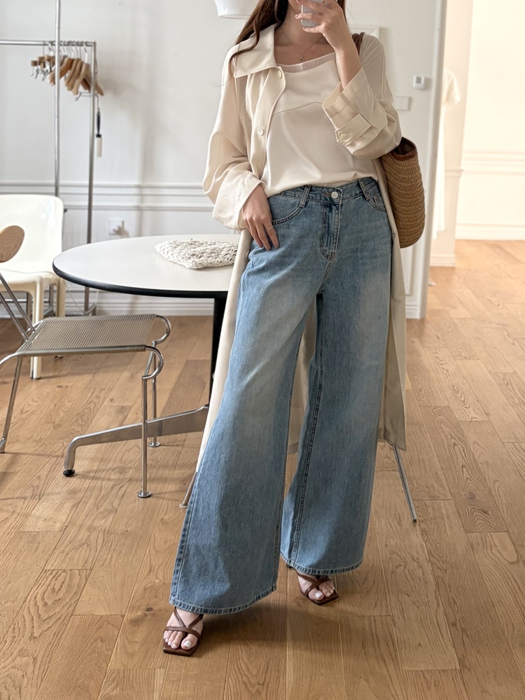 [薄!] Faded Wash Wide Leg Jeans